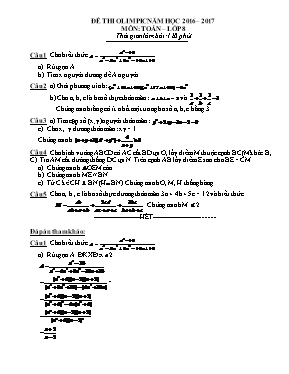 Đề thi olympic môn Toán Lớp 8 - Năm học 2016-