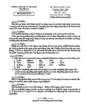 Đề thi olympic môn Vật lý Lớp 6 - Năm học 201