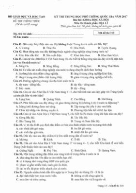 Đề thi THPT Quốc gia môn Địa lý Lớp 2017 - Mã