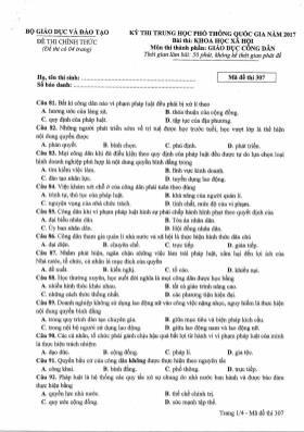 Đề thi THPT Quốc gia môn Giáo dục công dân năm 2017 - Mã đề 307 (Đề chính thức)