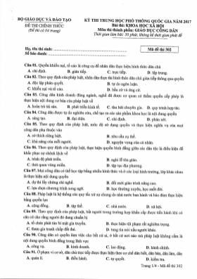Đề thi THPT Quốc gia môn Giáo dục công dân năm 2017 - Mã đề 302 (Đề chính thức)