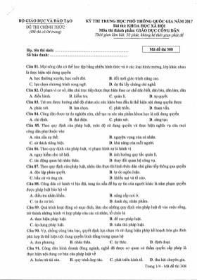 Đề thi THPT Quốc gia môn Giáo dục công dân năm 2017 - Mã đề 308 (Đề chính thức)