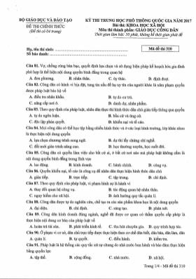 Đề thi THPT Quốc gia môn Giáo dục công dân năm 2017 - Mã đề 310 (Đề chính thức)