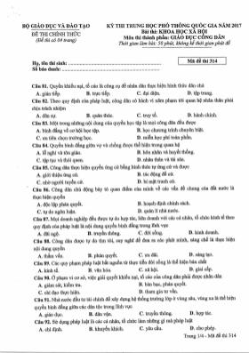Đề thi THPT Quốc gia môn Giáo dục công dân năm 2017 - Mã đề 314 (Đề chính thức)