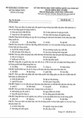 Đề thi THPT Quốc gia môn Giáo dục công dân năm 2017 - Mã đề 318 (Đề chính thức)