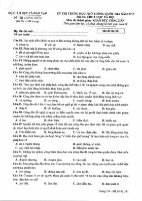 Đề thi THPT Quốc gia môn Giáo dục công dân năm 2017 - Mã đề 311 (Đề chính thức)