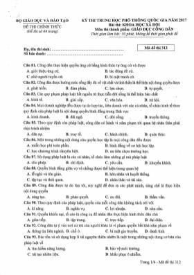 Đề thi THPT Quốc gia môn Giáo dục công dân năm 2017 - Mã đề 312 (Đề chính thức)