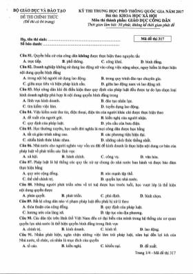 Đề thi THPT Quốc gia môn Giáo dục công dân năm 2017 - Mã đề 317 (Đề chính thức)