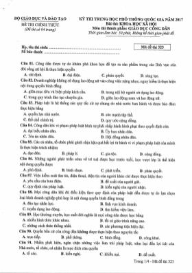 Đề thi THPT Quốc gia môn Giáo dục công dân năm 2017 - Mã đề 323 (Đề chính thức)