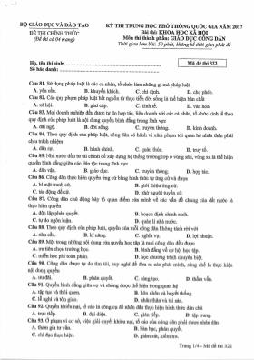 Đề thi THPT Quốc gia môn Giáo dục công dân năm 2017 - Mã đề 322 (Đề chính thức)