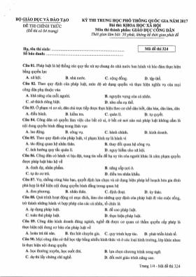 Đề thi THPT Quốc gia môn Giáo dục công dân năm 2017 - Mã đề 324 (Đề chính thức)