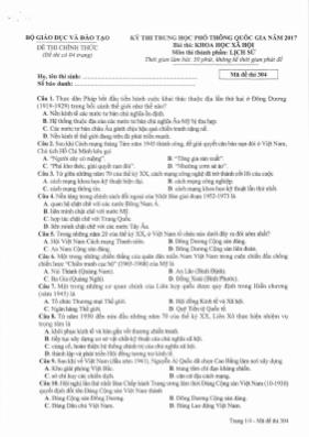 Đề thi THPT Quốc gia môn Lịch sử năm 2017 - M