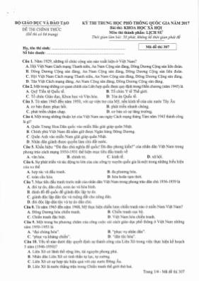 Đề thi THPT Quốc gia môn Lịch sử năm 2017 - M