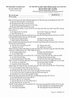 Đề thi THPT Quốc gia môn Lịch sử năm 2017 - M