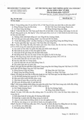 Đề thi THPT Quốc gia môn Lịch sử năm 2017 - M