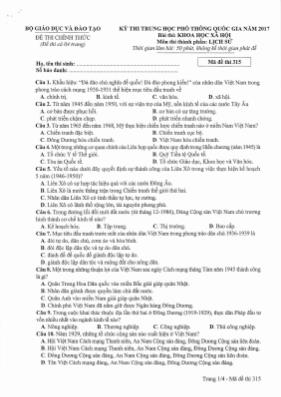 Đề thi THPT Quốc gia môn Lịch sử năm 2017 - M
