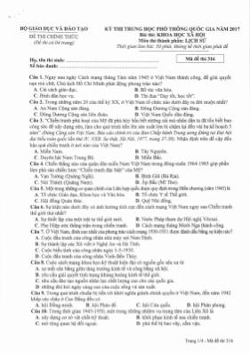 Đề thi THPT Quốc gia môn Lịch sử năm 2017 - M