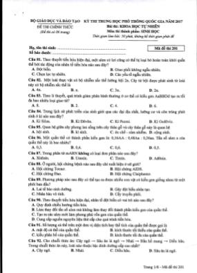 Đề thi THPT Quốc gia môn Sinh học năm 2017 - Mã đề 201