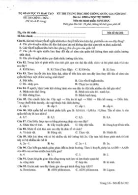 Đề thi THPT Quốc gia môn Sinh học năm 2017 - Mã đề 202