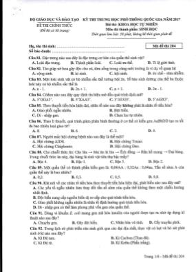 Đề thi THPT Quốc gia môn Sinh học năm 2017 - Mã đề 204