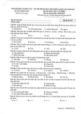 Đề thi THPT Quốc gia môn Sinh học năm 2017 - Mã đề 205
