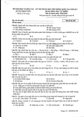 Đề thi THPT Quốc gia môn Sinh học năm 2017 - Mã đề 206