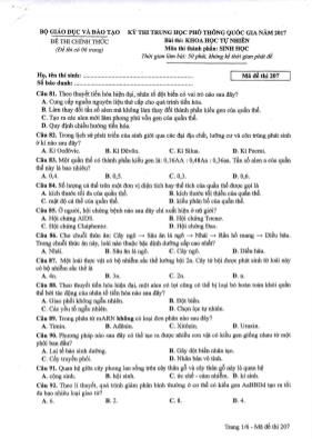 Đề thi THPT Quốc gia môn Sinh học năm 2017 - Mã đề 207