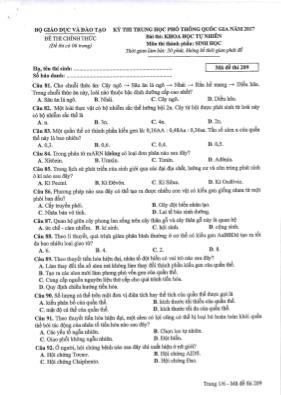 Đề thi THPT Quốc gia môn Sinh học năm 2017 - Mã đề 209