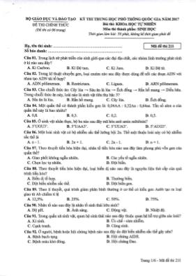 Đề thi THPT Quốc gia môn Sinh học năm 2017 - Mã đề 211