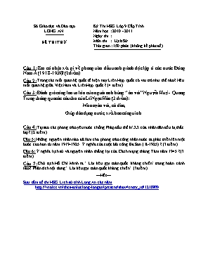 Đề thi thử học sinh giỏi cấp tỉnh môn Lịch sử