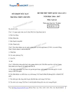 Đề thi thử THPT Quốc gia lần 1 môn Lịch sử - 