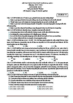Đề thi thử THPT Quốc gia lần 1 môn Sinh học - Mã đề 132 - Năm học 2015-2016