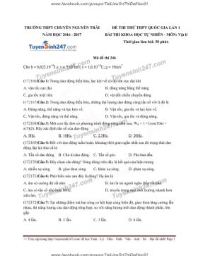 Đề thi thử THPT Quốc gia lần 1 môn Vật lý - M