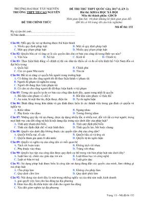 Đề thi thử THPT Quốc gia lần 2 môn Giáo dục công dân năm 2017 - Mã đề 132 - Trường THPT TH Cao Nguyên (Có đáp án)