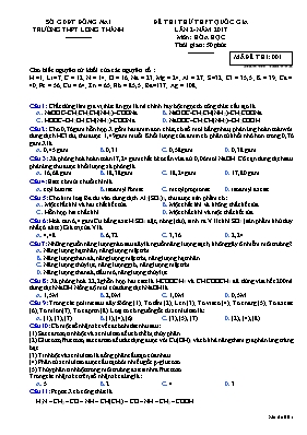 Đề thi thử THPT Quốc gia lần 2 môn Hóa học năm 2017 - Mã đề 001 - Trường THPT Long Thành