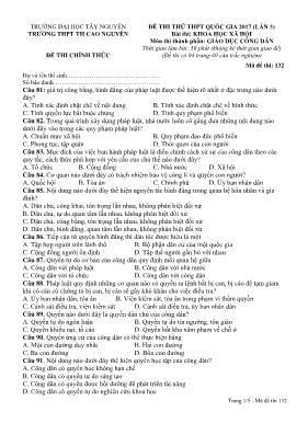 Đề thi thử THPT Quốc gia lần 3 môn Giáo dục công dân năm 2017 - Mã đề 132 - Trường THPT TH Cao Nguyên (Có đáp án)
