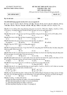 Đề thi thử THPT Quốc gia lần 6 môn Hóa học - Mã đề 121 - Năm học 2016-2017 - Trường THPT Nông Cống I
