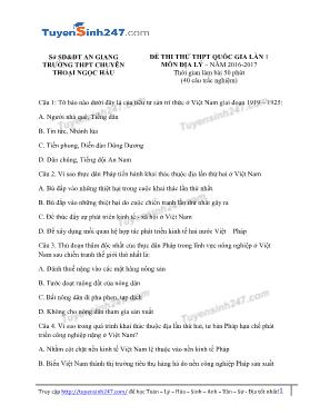 Đề thi thử THPT Quốc gia lần I môn Địa lý - N