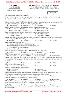 Đề thi thử THPT Quốc gia lần I môn Hóa học nă