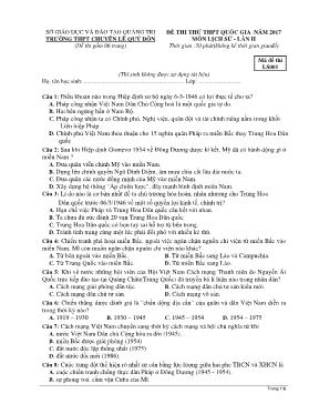 Đề thi thử THPT Quốc gia lần II môn Lịch sử n