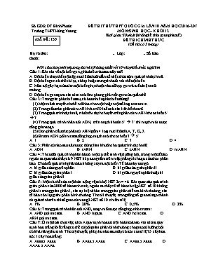 Đề thi thử THPT Quốc gia lần III môn Sinh học - Mã đề 135 - Năm học 2016-2017 - Trường THPT Hùng Vương (Có đáp án)