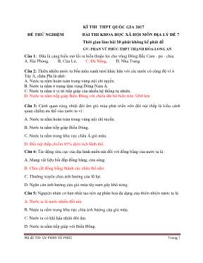 Đề thi thử THPT Quốc gia môn Địa lý năm 2017 