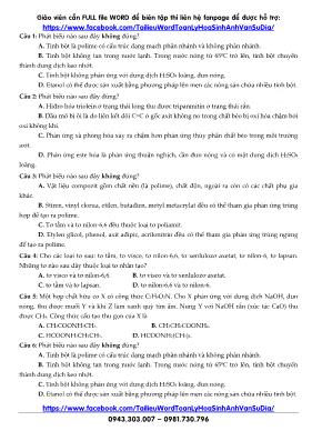 Đề thi thử THPT Quốc gia môn Hóa học (Có lời 