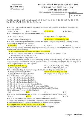 Đề thi thử THPT Quốc gia môn Hóa học lần 1 năm 2017 - Mã đề 295