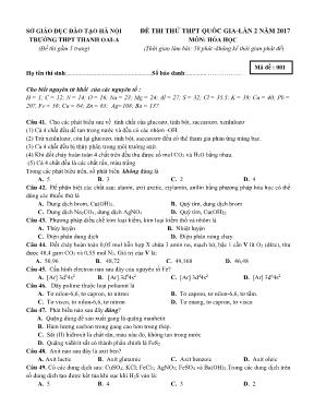 Đề thi thử THPT Quốc gia môn Hóa học lần 2 nă