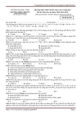 Đề thi thử THPT Quốc gia môn Hóa học năm 2017
