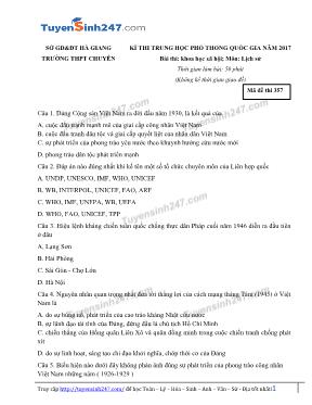 Đề thi thử THPT Quốc gia môn Lịch sử - Mã đề 