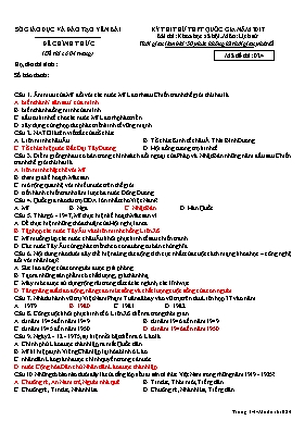 Đề thi thử THPT Quốc gia môn Lịch sử năm 2017