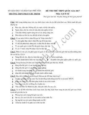 Đề thi thử THPT Quốc gia môn Lịch sử năm 2017