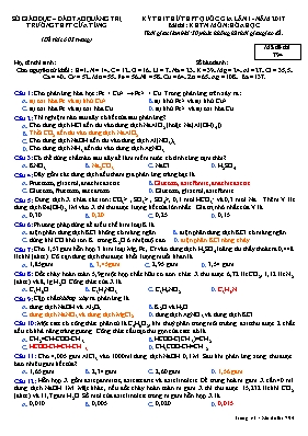 Đề thi thử Trung học phổ thông Quốc gia lần 1 môn Hóa học năm 2017 - Mã đề 794 - Trường THPT Cửa Tùng (Có đáp án)